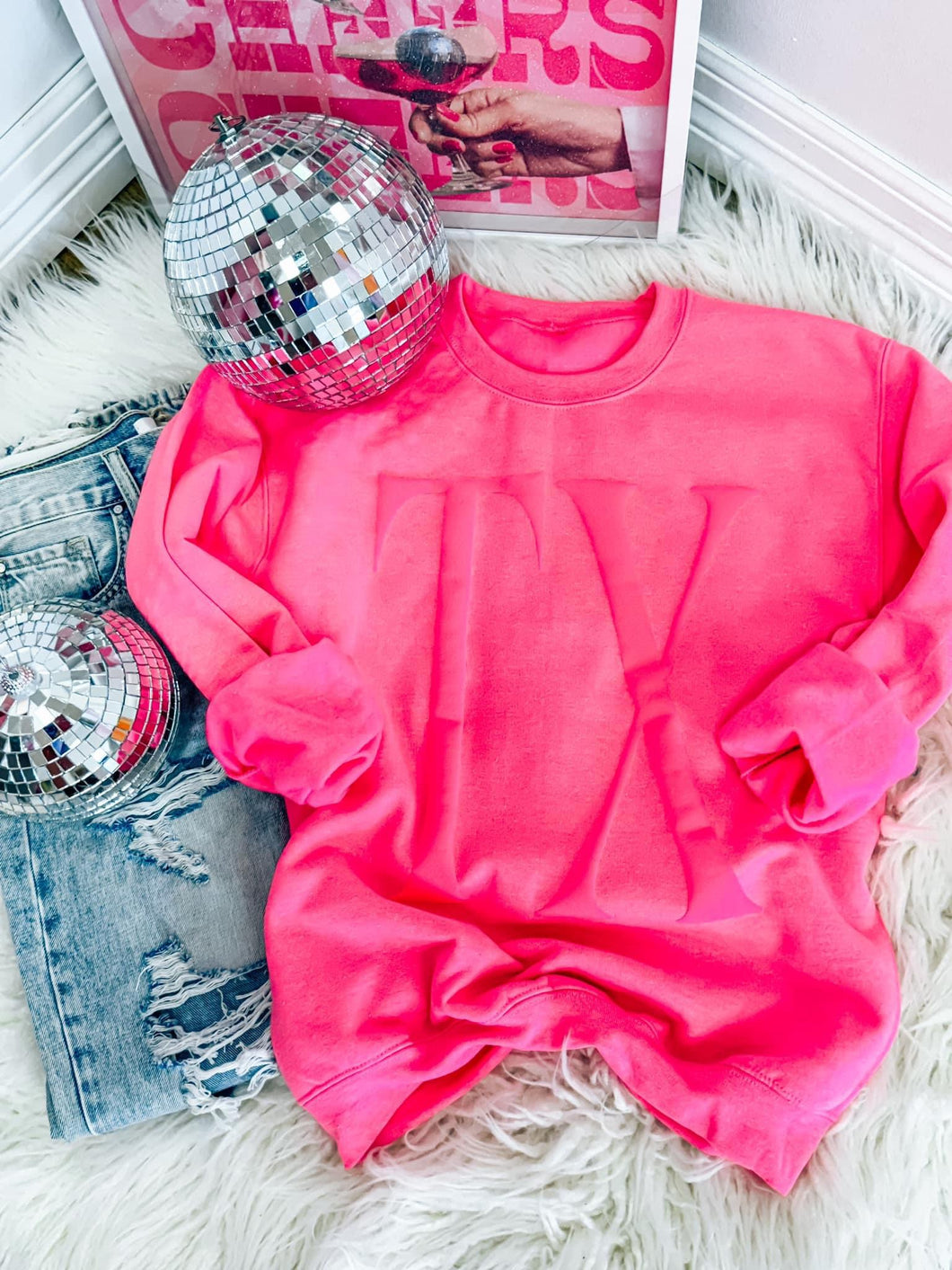 Hot Pink TX Puff Print Sweatshirt
