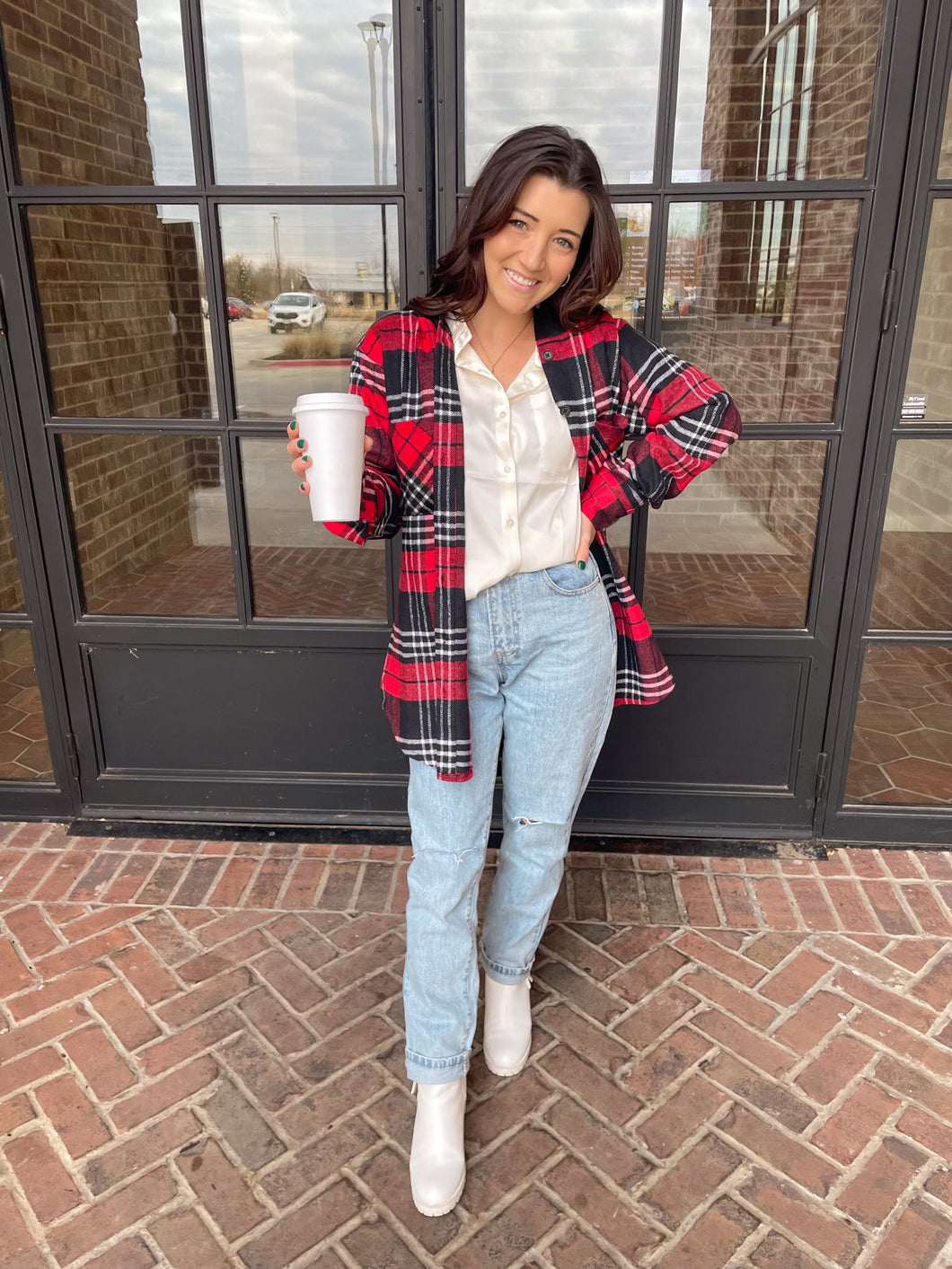 Halle Hooded Red Plaid Shacket